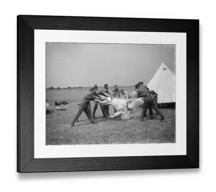 Framed Print : Sidcup territorials at Camp Stone. Camp bath time. 1938