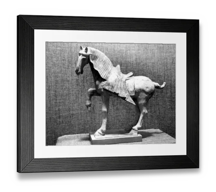 Framed Print : Early Chinese tomb model of a horse, unglazed, but with traces of pigment. T ang