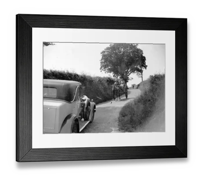 Framed Print : Car and a pony and trap. 1934 Framed Print : Car and a pony and trap. 1934