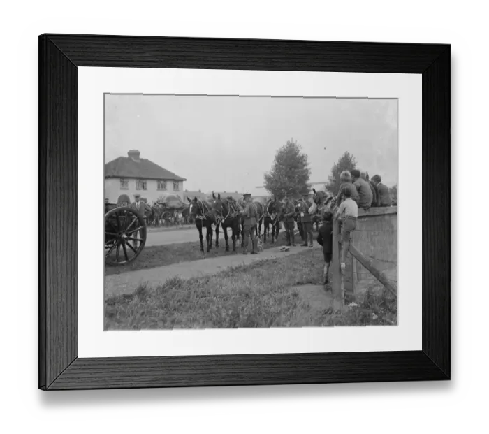 Framed Print : Army manoeuvers in Orpingon, Kent. Troops stop to eat and feed their animals Framed Print : Army manoeuvers in Orpingon, Kent. Troops stop to eat and feed their animals