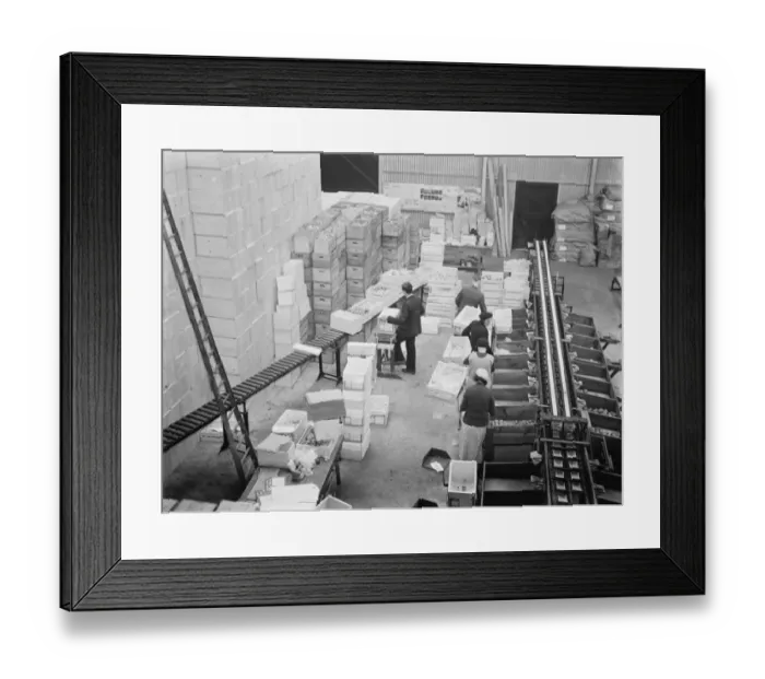 Framed Print : Cold storage plant. The sealing room. 1937 Framed Print : Cold storage plant. The sealing room. 1937
