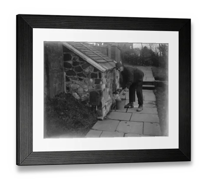 Framed Print : A gardener using an electric powered water pump. Weald, Kent. 1935 Framed Print : A gardener using an electric powered water pump. Weald, Kent. 1935