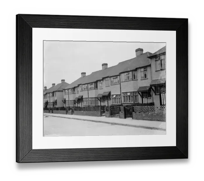 Framed Print : Semi detached houses on Savoy Road in Dartford, Kent. 1939 Framed Print : Semi detached houses on Savoy Road in Dartford, Kent. 1939