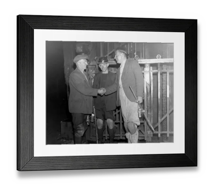 Framed Print : Miners shaking hands A TopFoto Framed Print : Miners shaking hands A TopFoto