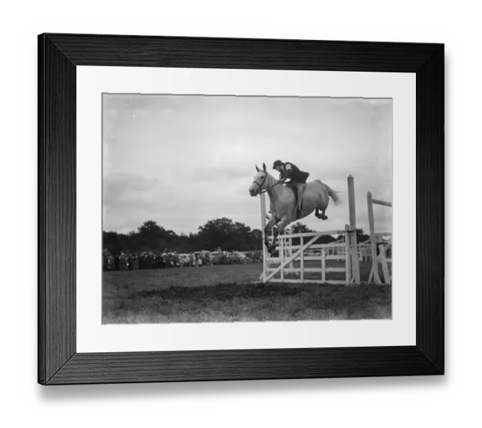 Framed Print : A horse show in Westerham, Kent. The show jumping competition. 1936 Framed Print : A horse show in Westerham, Kent. The show jumping competition. 1936