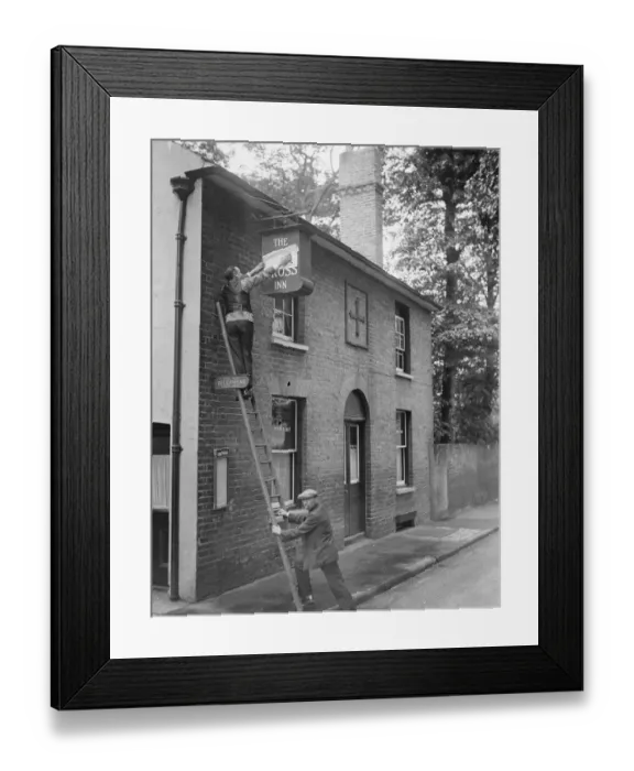 Framed Print : The sign of the White Cross Inn, public house, North Cray, Kent. 1935 Framed Print : The sign of the White Cross Inn, public house, North Cray, Kent. 1935
