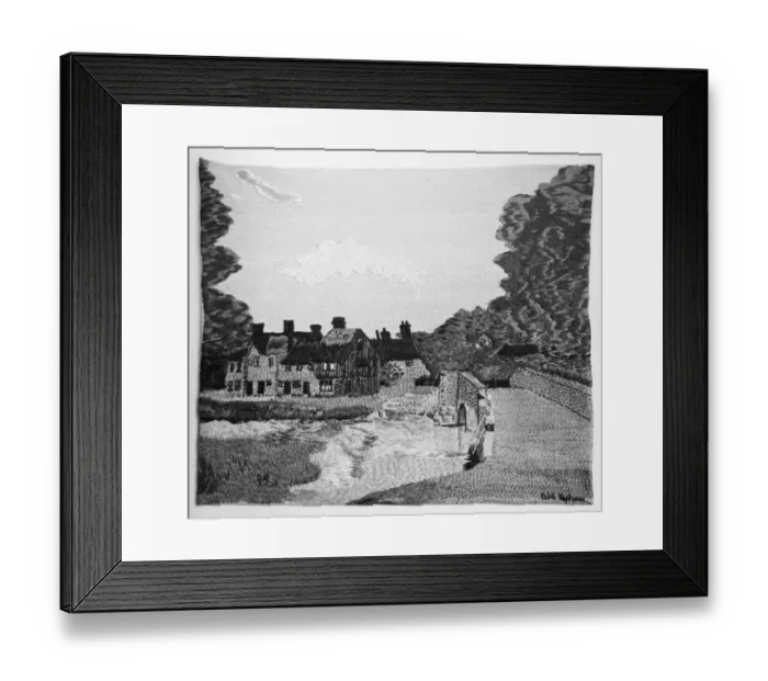 Framed Print : An embroided picture of Eynsford bridge. 1936 Framed Print : An embroided picture of Eynsford bridge. 1936