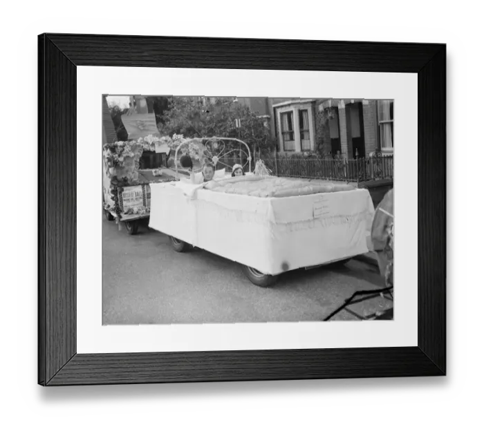Framed Print : A bed car in the Dartford Carnival procession. 1939 Framed Print : A bed car in the Dartford Carnival procession. 1939