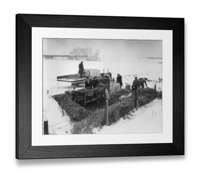 Framed Print : Bagging potatoes in cold winter snow. 1947 Framed Print : Bagging potatoes in cold winter snow. 1947