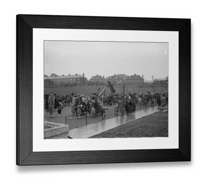 Framed Print : Crayford playground is opened by J T Eden. Children play on the swings Framed Print : Crayford playground is opened by J T Eden. Children play on the swings