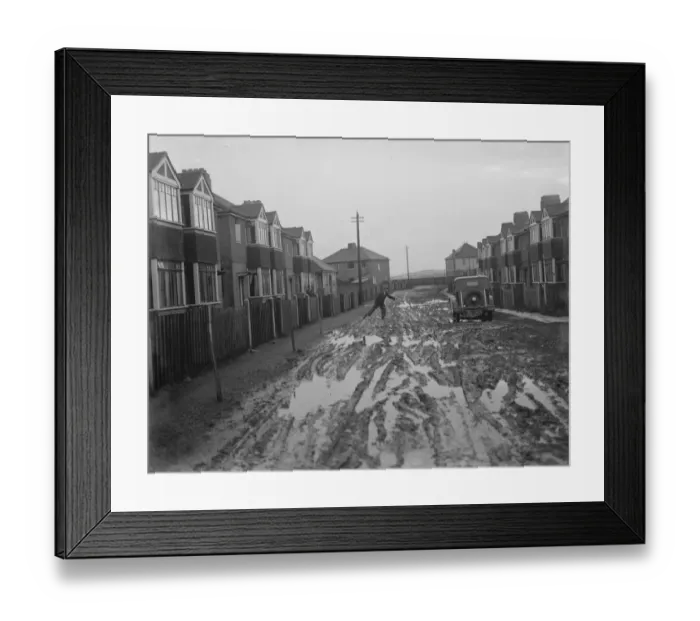 Framed Print : Brentlands Avenue in Dartford, Kent, following the floods. 1936 Framed Print : Brentlands Avenue in Dartford, Kent, following the floods. 1936
