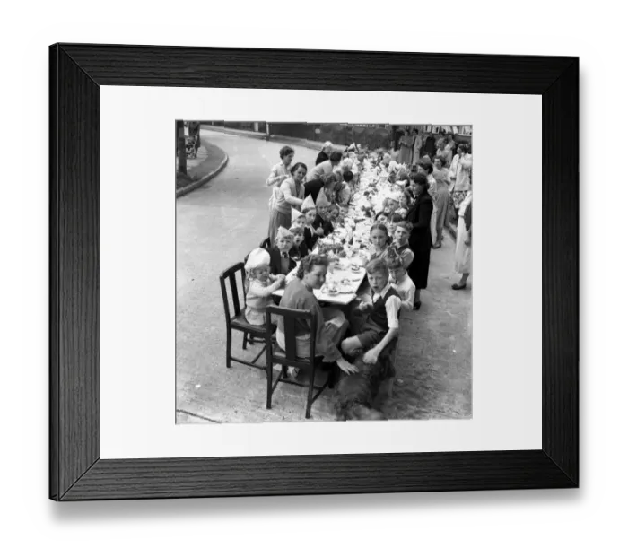 Framed Print : Coronation street party in Norfolk Crescent, Sidcup, Kent June 1953 Framed Print : Coronation street party in Norfolk Crescent, Sidcup, Kent June 1953