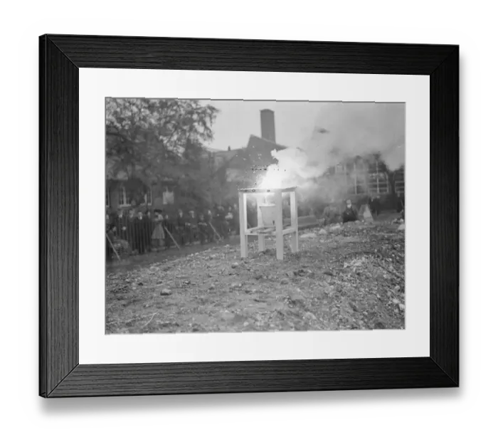 Framed Print : An Air Raid Precautions demonstration in Dartford, Kent. Incendiary bomb explosion Framed Print : An Air Raid Precautions demonstration in Dartford, Kent. Incendiary bomb explosion