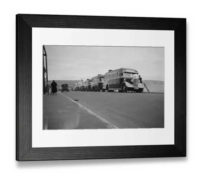 Framed Print : Swanage tour coaches on the sea front in Swanage, Dorset. 1936 Framed Print : Swanage tour coaches on the sea front in Swanage, Dorset. 1936