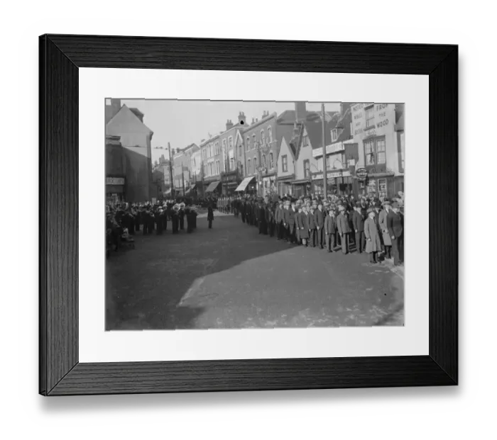 Framed Print : Armistice memorial service in Orpington, Kent. The procession. November 1936 Framed Print : Armistice memorial service in Orpington, Kent. The procession. November 1936
