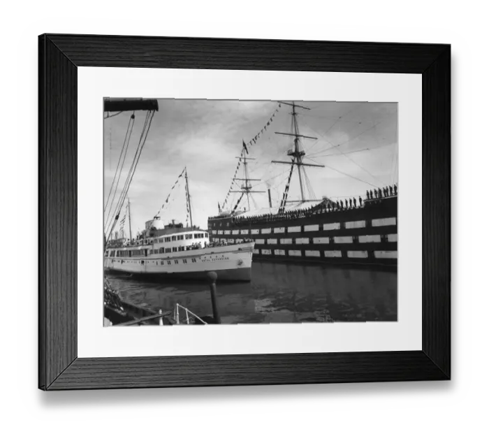 Framed Print : Naval cadets stand to attention on the training ship HMS Worcester as the Royal Sovereign Framed Print : Naval cadets stand to attention on the training ship HMS Worcester as the Royal Sovereign