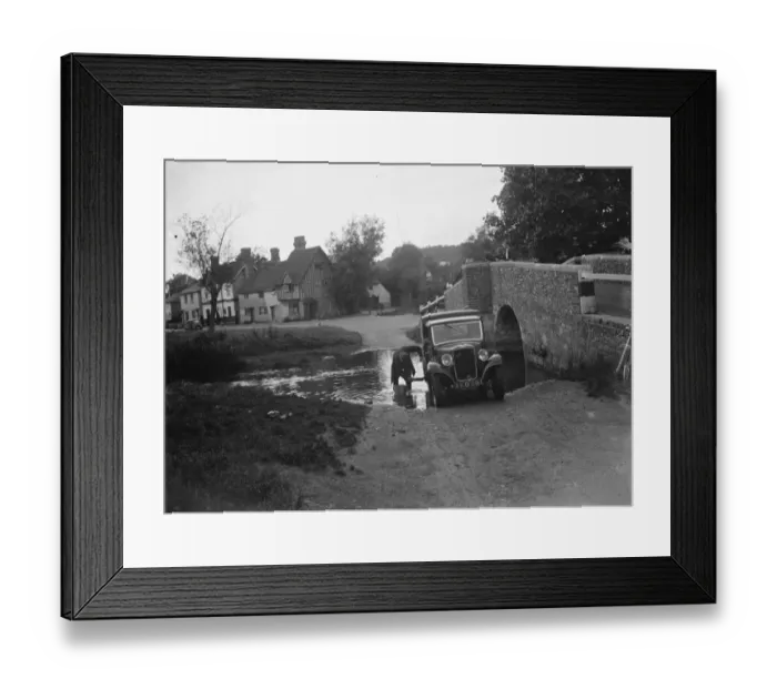 Framed Print : Locals wash their vehicle in the river in Eynsford. 1935 Framed Print : Locals wash their vehicle in the river in Eynsford. 1935