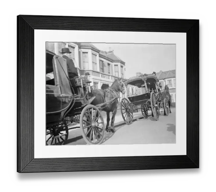 Framed Print : A cabmans funeral. The coffin of Mr William Rose passing through the streets of Framed Print : A cabmans funeral. The coffin of Mr William Rose passing through the streets of