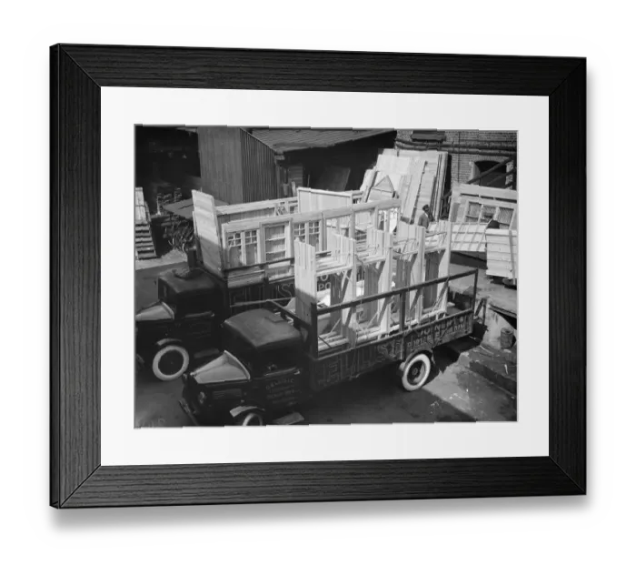 Framed Print : Loading Bedford lorrys at the G Ellis joinery works in Hackney. 7 April 1938