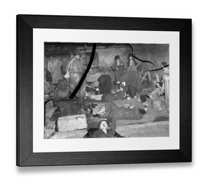 Framed Print : ARP ( Air Raid Precautions ) wardens examines the casualties during a drill in Sidcup Framed Print : ARP ( Air Raid Precautions ) wardens examines the casualties during a drill in Sidcup