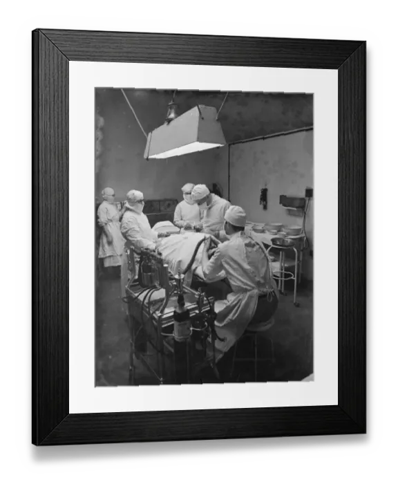 Framed Print : Gravesend Hospital in Kent. Operation underway in the theatre. 1939 Framed Print : Gravesend Hospital in Kent. Operation underway in the theatre. 1939