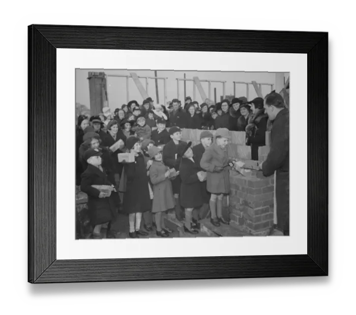 Framed Print : Children laying the foundation bricks at the building of the new Baptist Hall at Sidcup Framed Print : Children laying the foundation bricks at the building of the new Baptist Hall at Sidcup