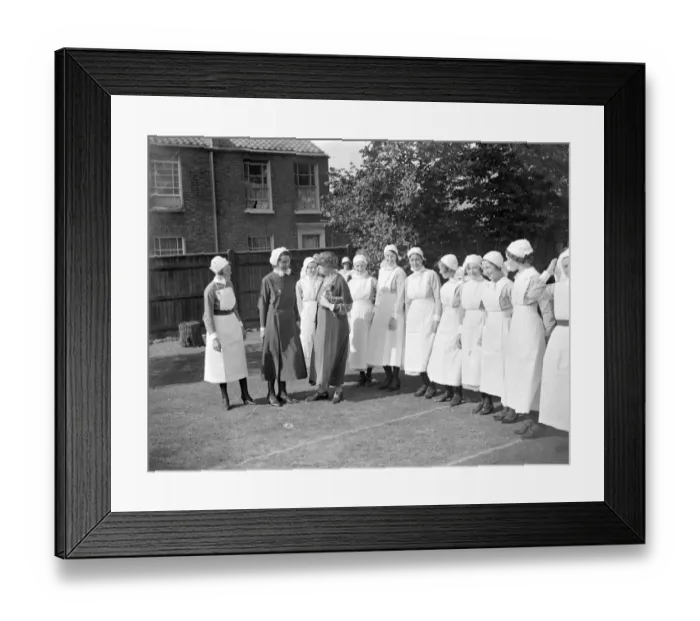 Framed Print : Lord Hanworth opens Eltham Hospitals new wing. Nurses being inspected. 1934 Framed Print : Lord Hanworth opens Eltham Hospitals new wing. Nurses being inspected. 1934