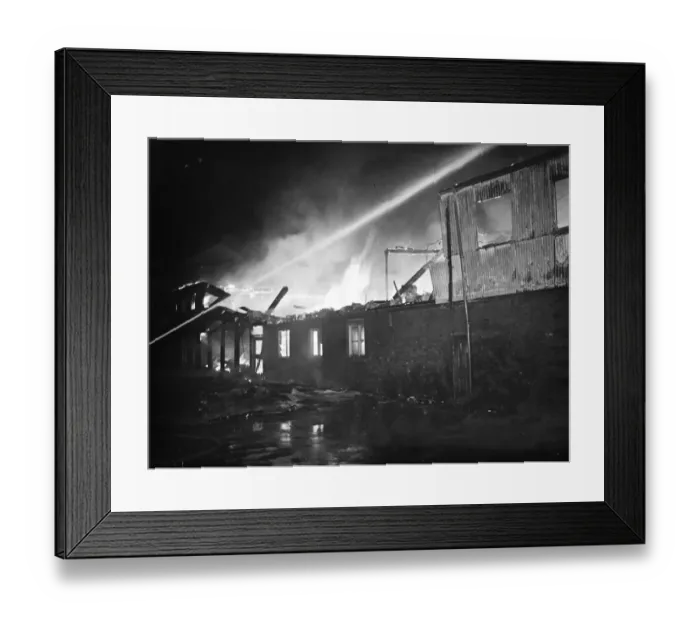 Framed Print : Fire, Halls, Dartford. 1937 Framed Print : Fire, Halls, Dartford. 1937