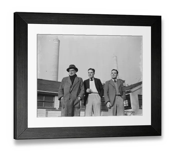 Framed Print : Mr Bernard Drew and G Oliver pose for a picture. In the background you can see Framed Print : Mr Bernard Drew and G Oliver pose for a picture. In the background you can see