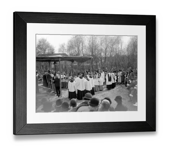 Framed Print : Laying the foundation stone at St Frances Church, Petts Wood, Kent. 1934 Framed Print : Laying the foundation stone at St Frances Church, Petts Wood, Kent. 1934