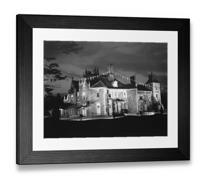 Framed Print : Coronation decorations at the floodlit Sidcup Place, Kent, to celebrate the coronation