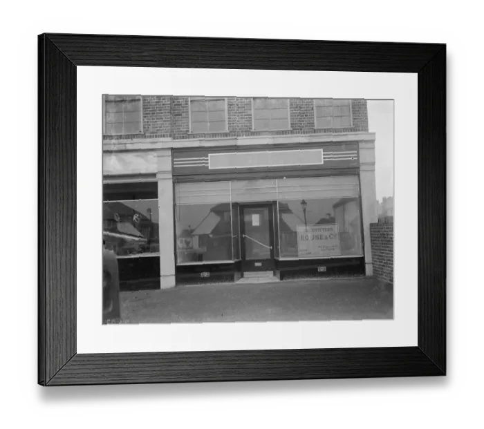 Framed Print : The empty shop window of Robins Stores at Grove Park. 1936