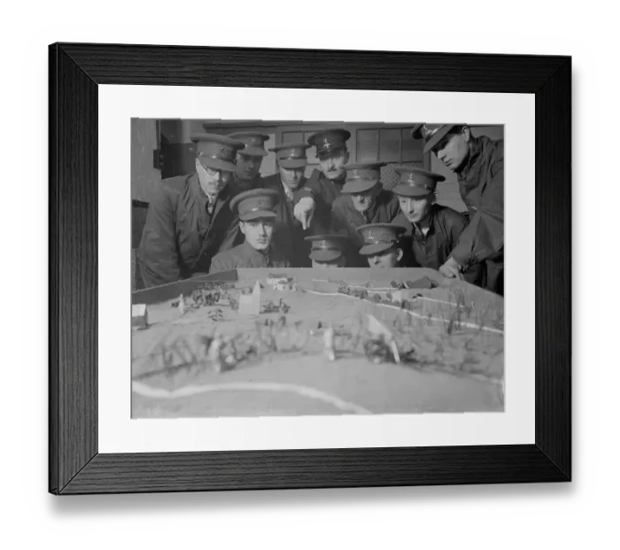 Framed Print : Army officers using a model of terrain for instruction on tactics at the Dartford Framed Print : Army officers using a model of terrain for instruction on tactics at the Dartford