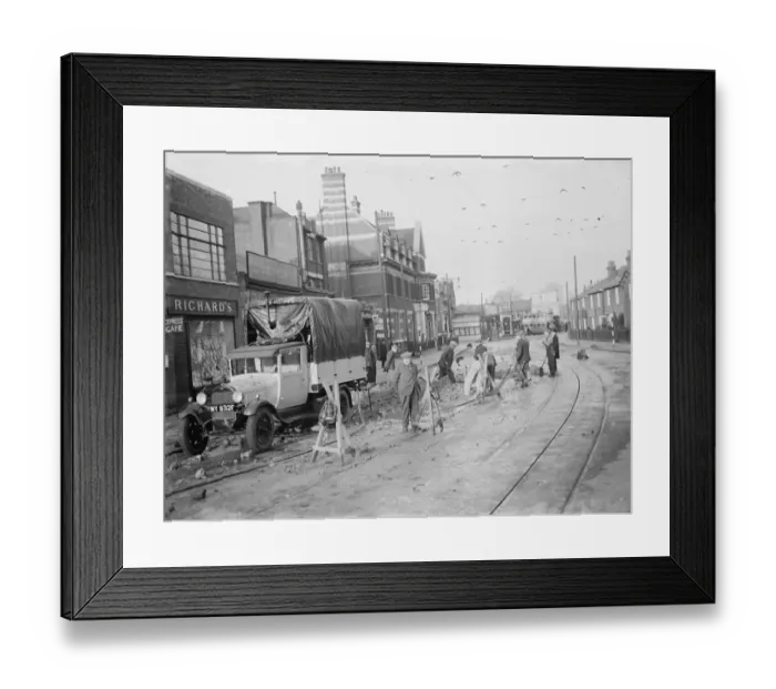 Framed Print : A mains water burst in Lee. 1936 Framed Print : A mains water burst in Lee. 1936