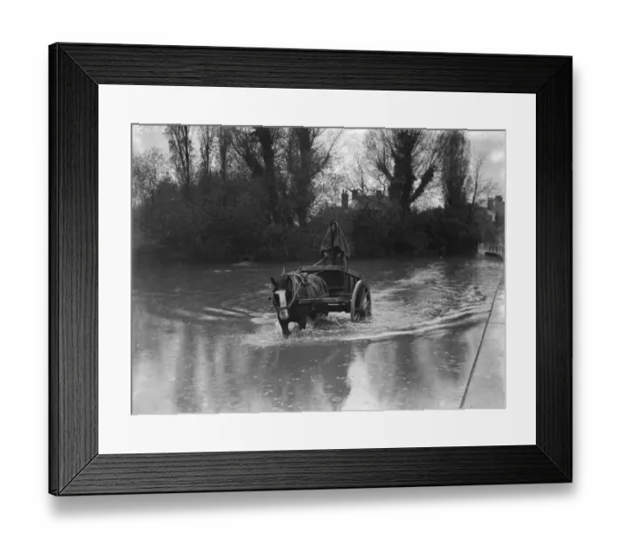 Framed Print : Winters wash at Orpington Pond, the source of the River Cray. A horse and cart Framed Print : Winters wash at Orpington Pond, the source of the River Cray. A horse and cart