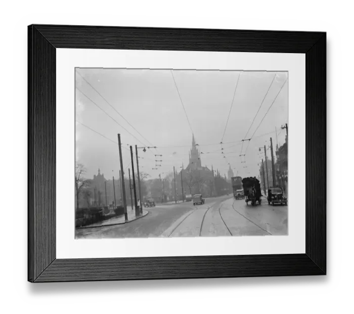 Framed Print : Overhead electrical trolleybus wires. 1937 Framed Print : Overhead electrical trolleybus wires. 1937