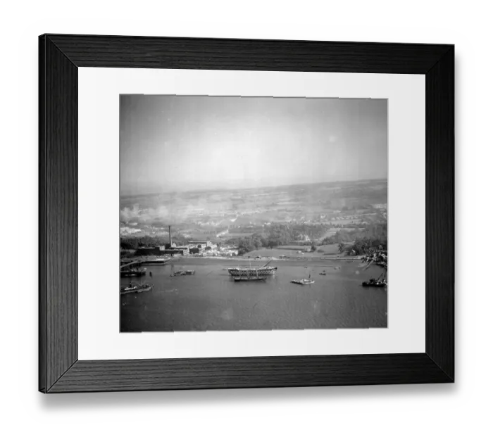 Framed Print : Aerial view of Greenhithe, Kent overlooking Everards shipyard, HMS Worcester