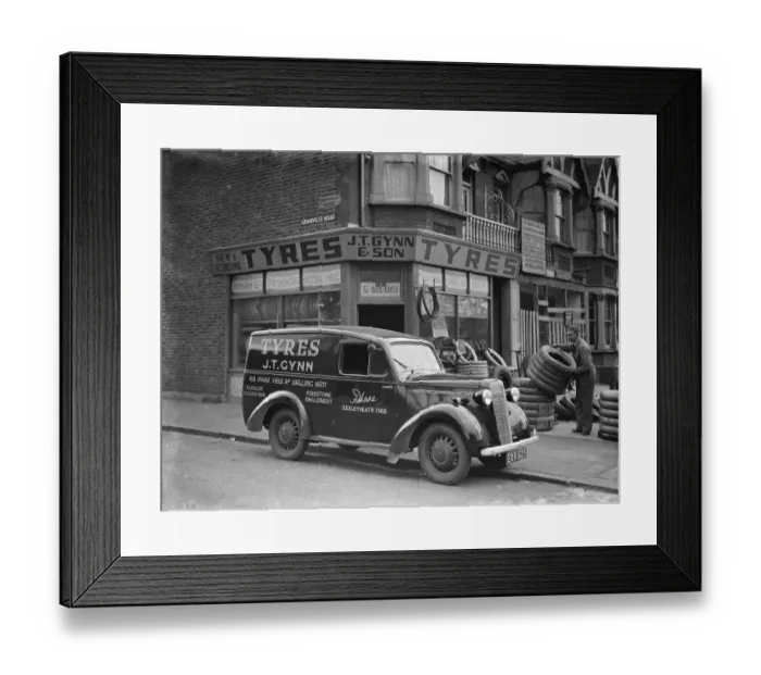 Framed Print : A J T Gynn and Son Tyres store with their Bedford truck parked outside, in Bexleyheath Framed Print : A J T Gynn and Son Tyres store with their Bedford truck parked outside, in Bexleyheath