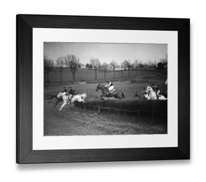 Framed Print : R A point to point, Green Street Green, jumping view. 1938 Framed Print : R A point to point, Green Street Green, jumping view. 1938