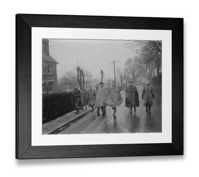 Framed Print : A group of young hikers stroll through the rain. 1937 Framed Print : A group of young hikers stroll through the rain. 1937