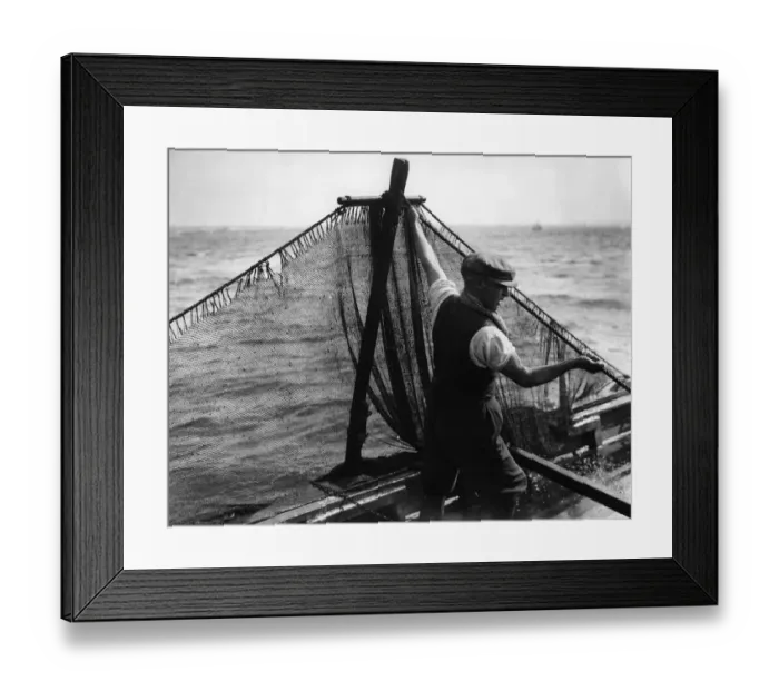 Framed Print : Jim Bradford preparing to haul in the shrimp nets - 1936 A TopFoto Framed Print : Jim Bradford preparing to haul in the shrimp nets - 1936 A TopFoto