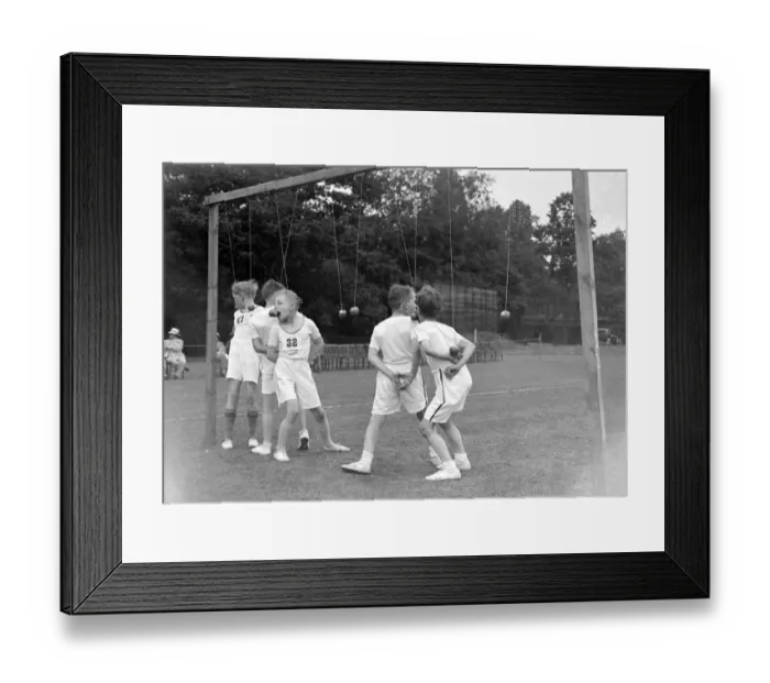 Framed Print : Merton Court sports day in Sidcup, Kent. Boys bobbing for apples. 1934 Framed Print : Merton Court sports day in Sidcup, Kent. Boys bobbing for apples. 1934