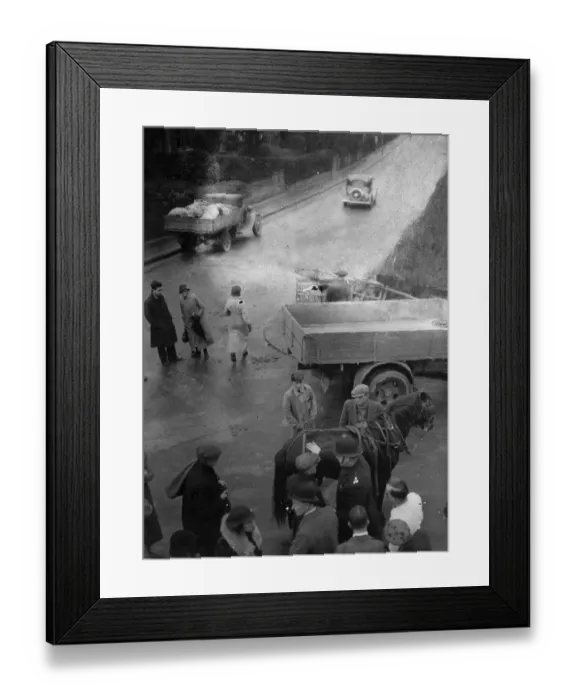 Framed Print : Accident, horse cart and lorry. 1935