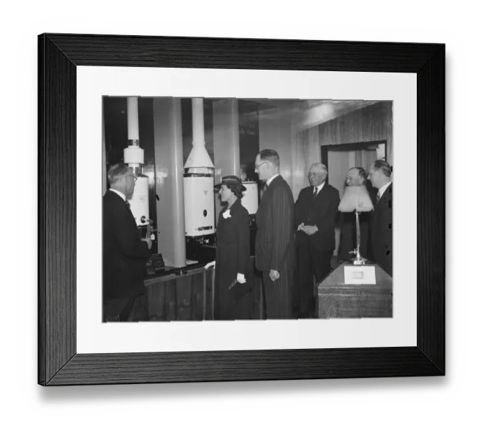 Framed Print : Mr F W Moore at the South Suburban Gas Company show room which has opened in Orpington