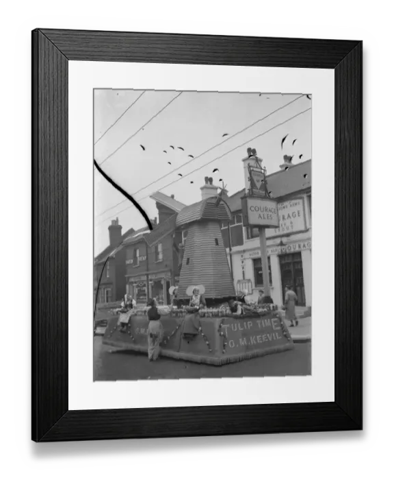 Framed Print : A Tulip Time windmill float in the Dartford Carnival procession. 1939