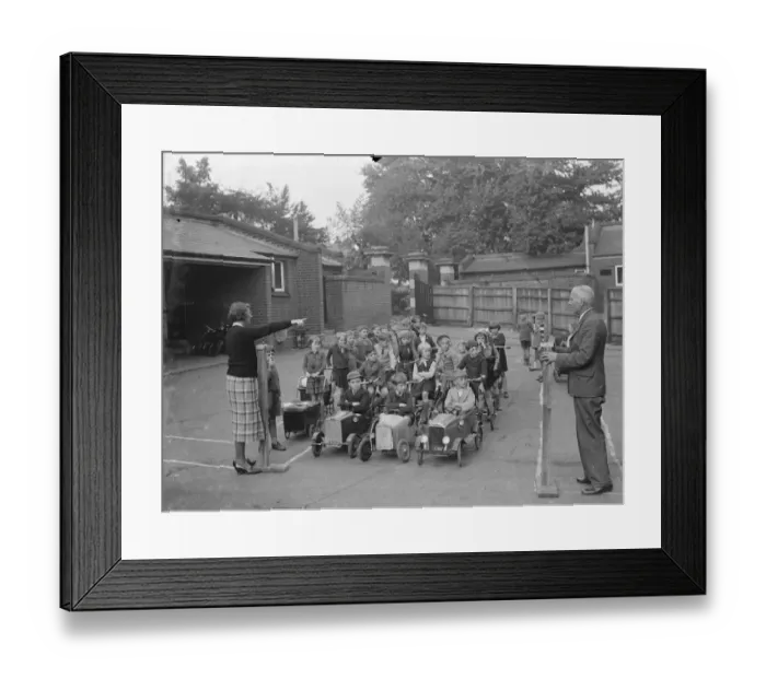 Framed Print : Children receive traffic instructions on the playground of their Sidcup Hill School Framed Print : Children receive traffic instructions on the playground of their Sidcup Hill School