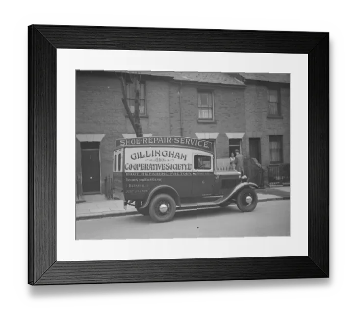 Framed Print : Gillingham Cooperative Society Shoe Repair Service van making a house delivery