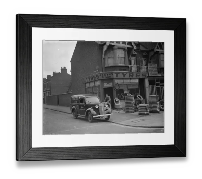 Framed Print : A J T Gynn and Son Tyres store with their Bedford truck parked outside, in Bexleyheath Framed Print : A J T Gynn and Son Tyres store with their Bedford truck parked outside, in Bexleyheath
