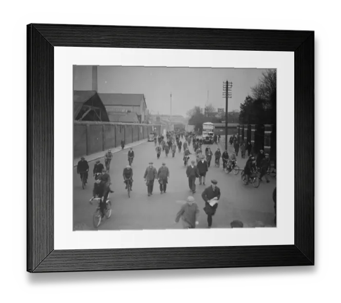 Framed Print : Dockers arriving for work at Chatham dockyard. 1938 Framed Print : Dockers arriving for work at Chatham dockyard. 1938
