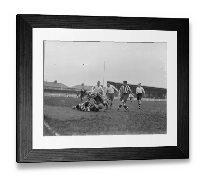 Framed Print : Dartford versus Sheppey, football. Action on the pitch. 1937 Framed Print : Dartford versus Sheppey, football. Action on the pitch. 1937